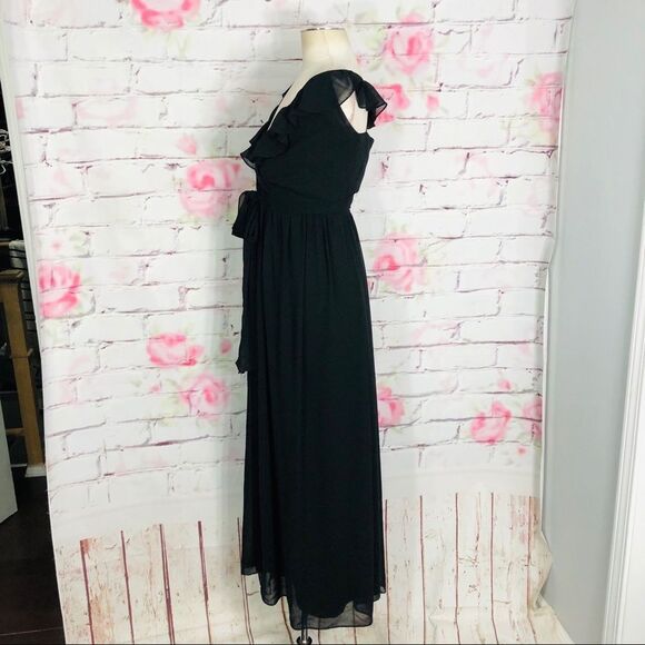 Ceremony black wrap tie waist floor length gown - Picture 7 of 9